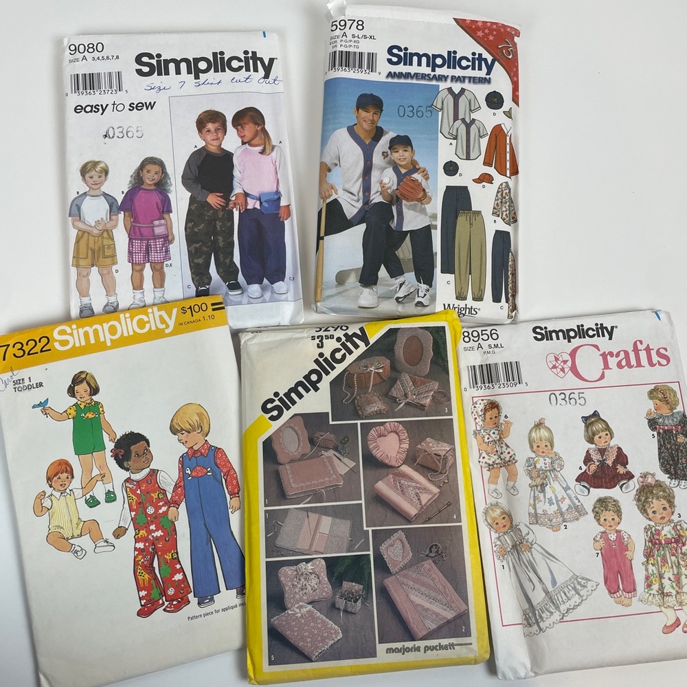 SIMPLICITY SEWING Patterns Lot Of 3 Crafts Children’s & Baseball 90s Cut & Uncut